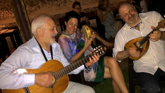 Local entertainment treat our guests to some classic Italian songs outdoor on the terrace at the Villa Eremo in Amalfi. 